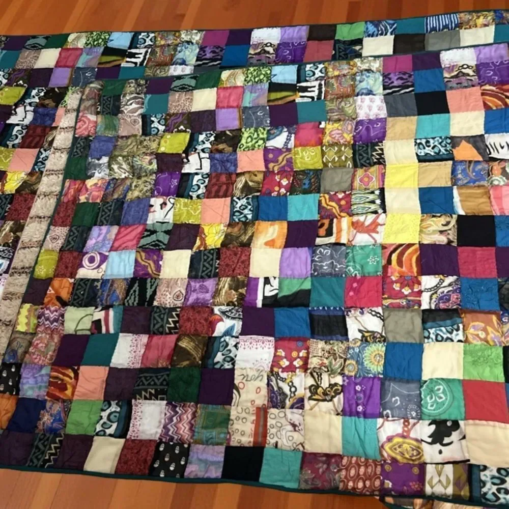 Raj Stunning Multicolor Patchwork Quilt/Throw, Handmade in India. Stunning! NWOT